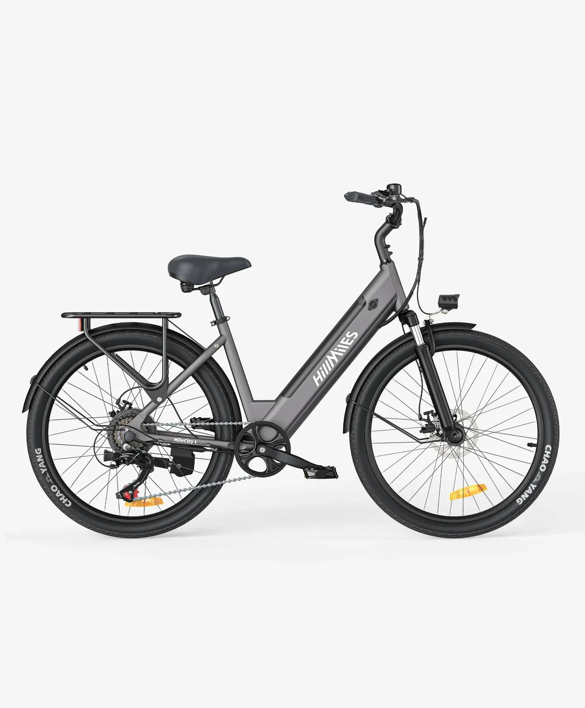 MileCity 1 bysykkel i grå, sett fra siden
